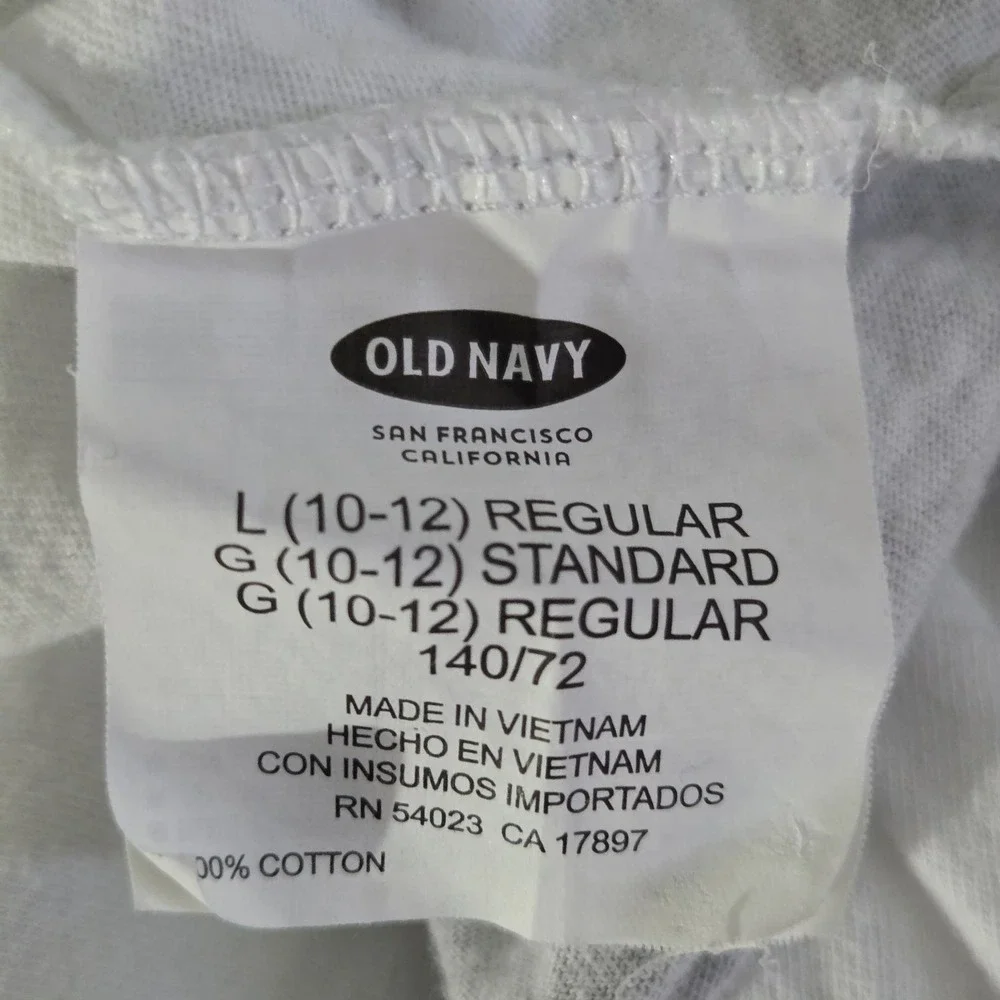 Old Navy Girls Size L Short Sleeve Round Neck White Gray Stripes T-shirt